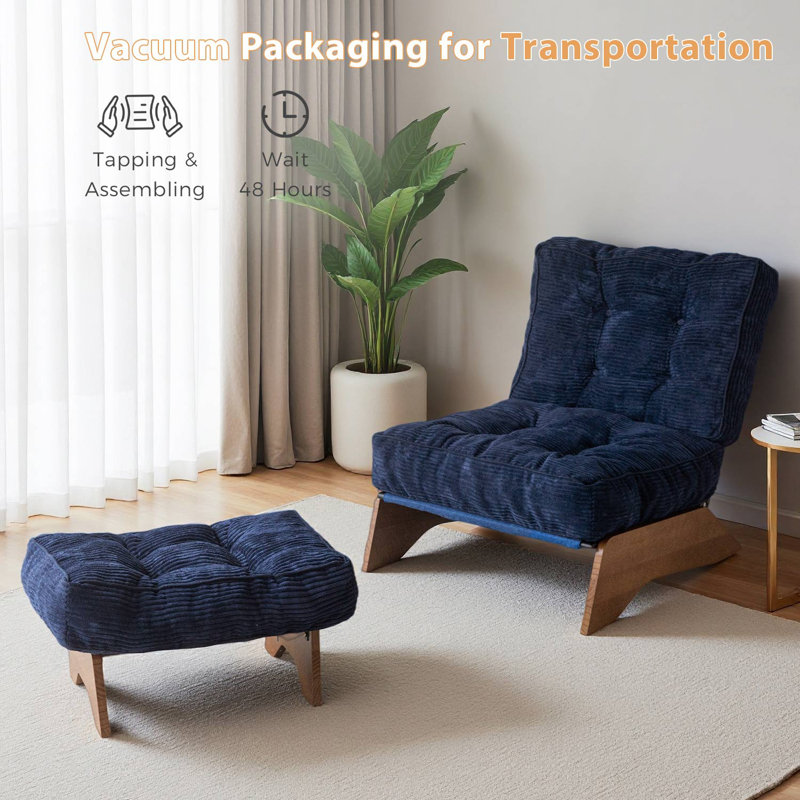 Lounge Chair with Ottoman,Adjustable Backrest Tufted Accent Chair with Footrest Set, Navy
