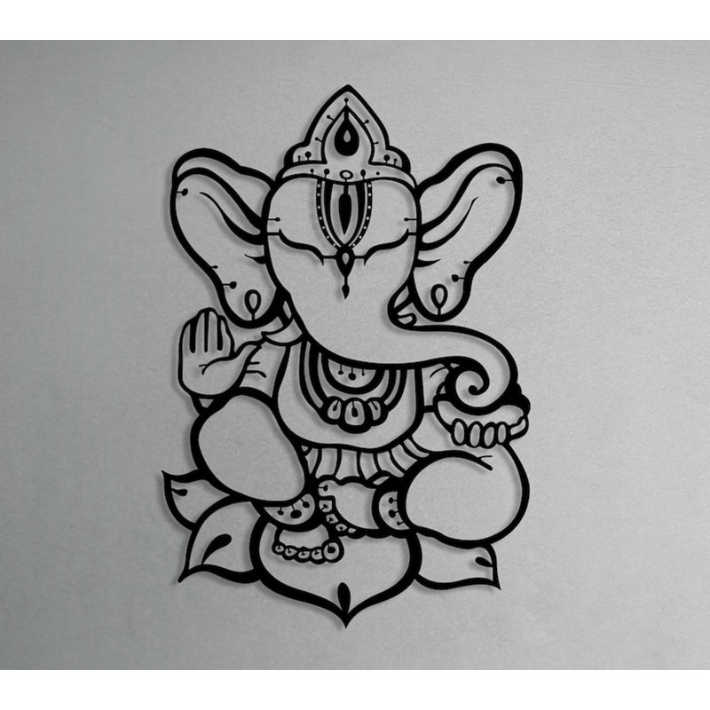 Metal Ganesha Idol Wall Hanging Decor, Ganapati Metal Wall Art Lord Ganesh Idol, Matte Black, 26" H x 17" W x 0.50" D