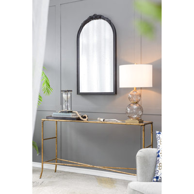 Salon, salle de bain, miroir décoratif de vestibule, 23 po x 42 po, rose antique à la main, cadre de miroir courbe noire, arche de bois pour la décoration,
