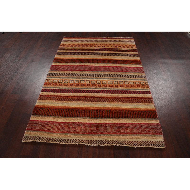 Tapis multicolore noué à la main de conception unique 4 pi 0 po x 6 pi 1 po