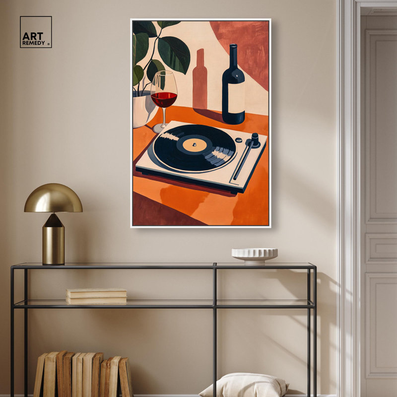 Vinyle et toile de vin par Art Remedy, H 37 po x l 25 po, Cadre flottant, Blanc