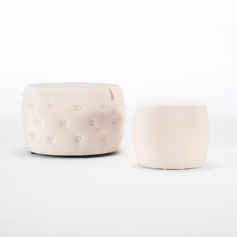 2 Piece Nesting Storage Ottomans (Beige), Beige