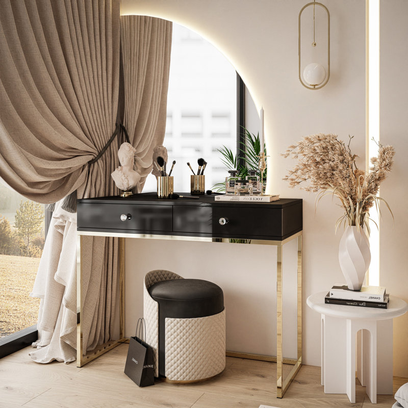 Daijuan Dressing Table with Mirror, Black