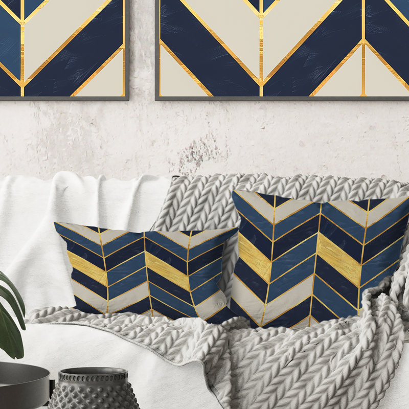 Coussin Mid-Century à chevrons bleu marine I, H 16 po x l 16 po