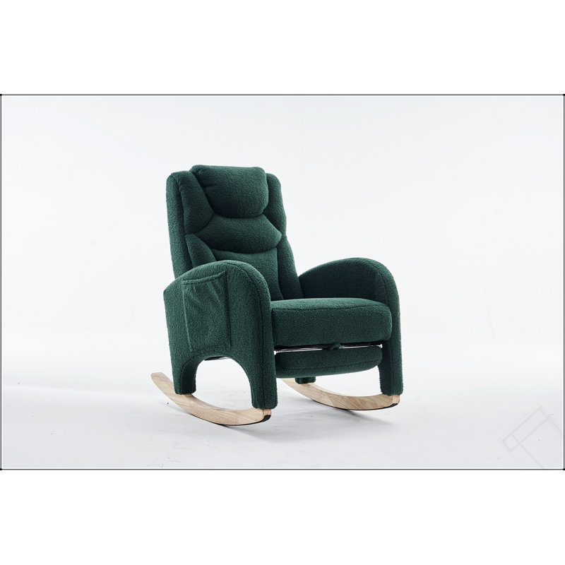 Chaise berçante Teddy en tissu avec repose-pieds réglable, vert