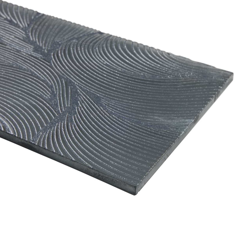 Sonya Waves 6x16 Frosted Glass Tile, Midnight Gray