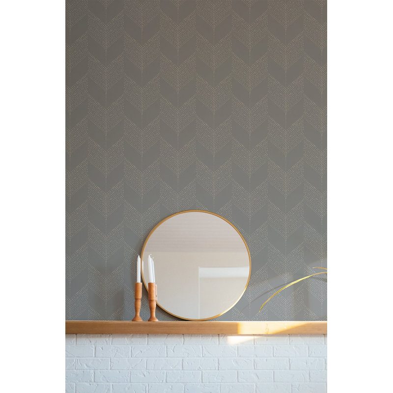 Organic Chevron 10' L x 24" W Wallpaper Roll, Gray, Non-pasted, Faux Grasscloth