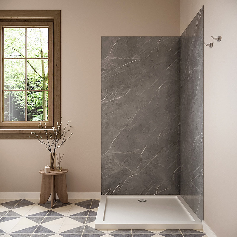 Streamline DSH-1280-127 2 pièces de douche de coin encastré à finition gris marbré L 38 po x l 38 po x H 76 po, Marbre gris