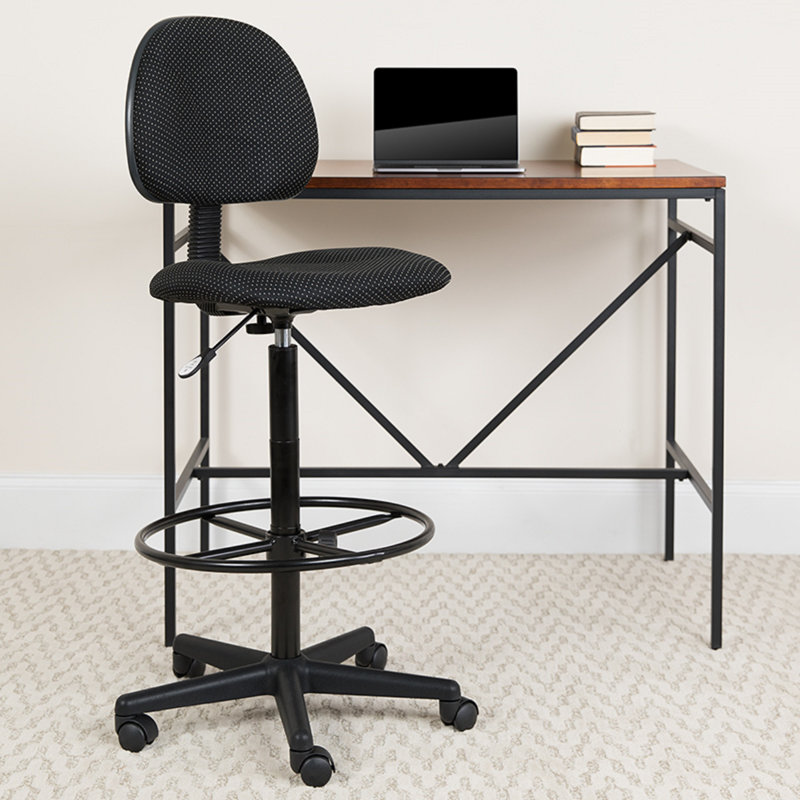 Chaise de dessinateur commerciale à hauteur réglable avec anneau de pied réglable, Motif noir, Non