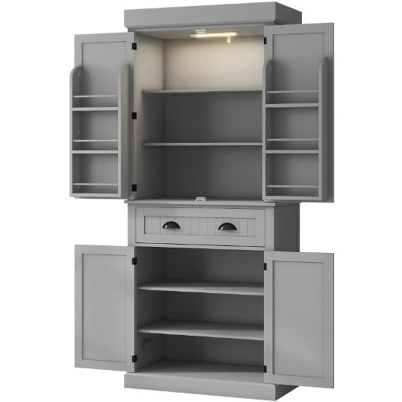 Armoire de cuisine de style moderne avec lumières à DEL, tablettes de porte, tiroir et tablettes réglables