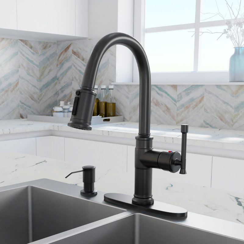 Clihome Pull Down Kitchen Faucet with Soap Dispenser, Brushed