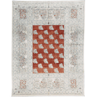 Hand-Knotted High-Quality Rust and Cream Area Rug
