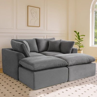 4 - Piece Slipcovered Corduroy Sectional Sofa Sleeper Couch