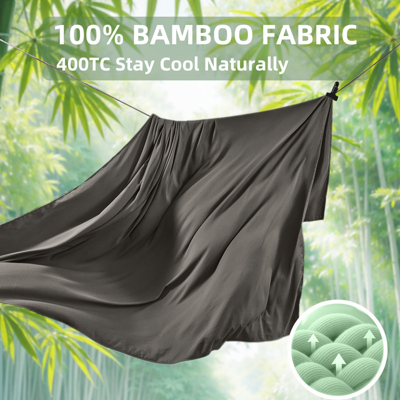 4 Piece Twin Size Sheet Set, 100% Rayon Derived from Bamboo Sheet Set, Cooling & Breathable, Luxury Silky Soft, Deep Pocket up to 16", Gray