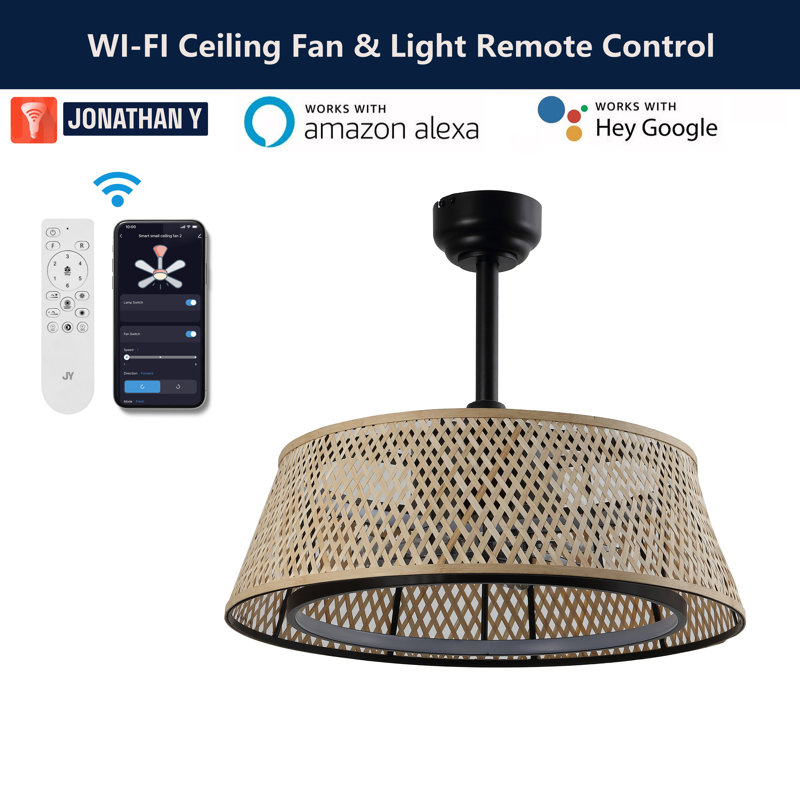 Cressida 23.75" Light Brown and Black Bamboo LED Ceiling Fan with Remote