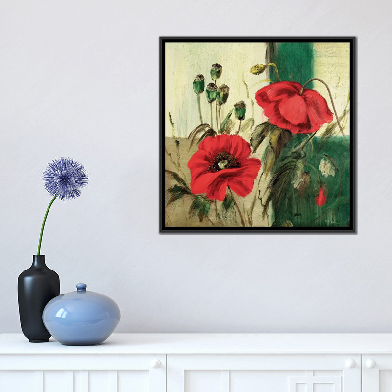 « red pops composition ii », impression sur toile, H 18 po x l 18 po x P 1,5 po, Toile avec cadre noir, Pas de tapis