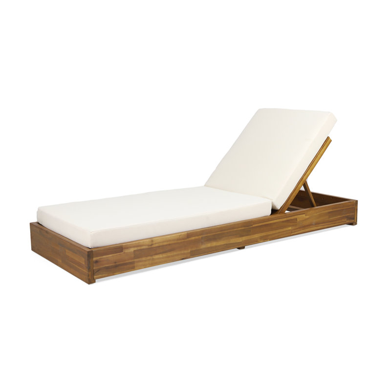 Leite 29.5'' Outdoor Acacia Chaise Lounge Set, Cream, Teak