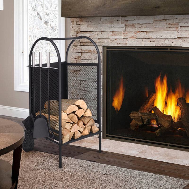 Firewood Log Cart, Outdoor Storage Cart with Wheels Holder, Heavy Duty Steel Wood Carrier, Firewood Carrier for Fireplace