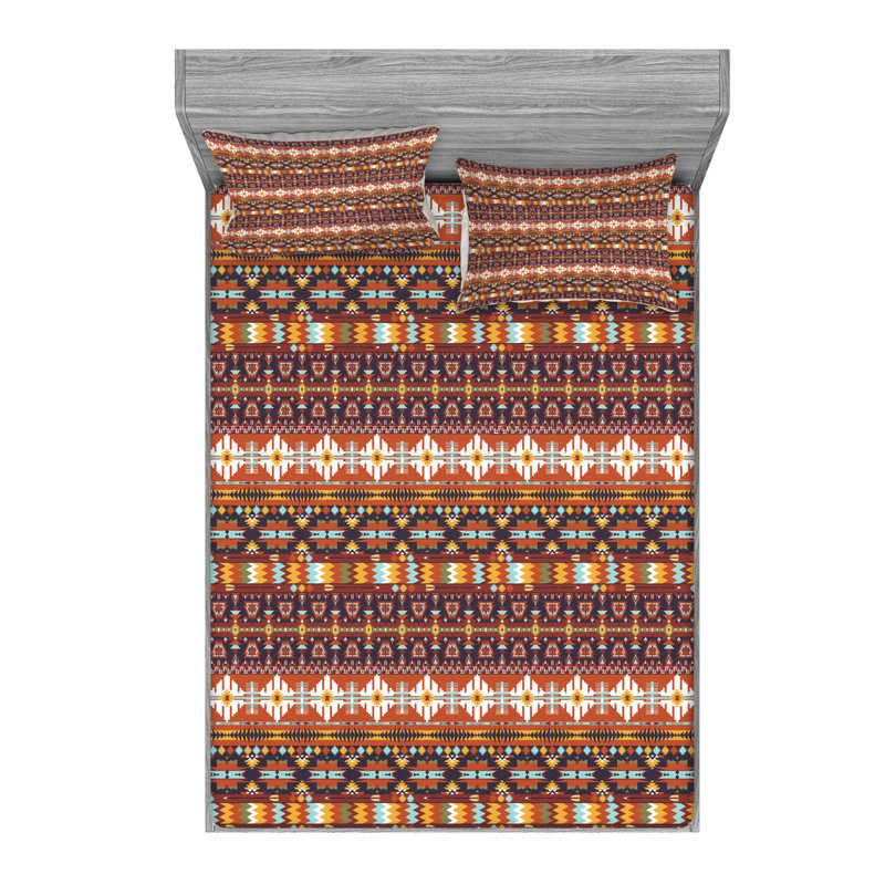 Microfiber Geometric Sheet Set, Queen Sheet Set with Fitted Sheet
