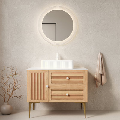 Meuble-lavabo de 36 po avec lavabo, armoire de rangement autoportante en contreplaqué avec 4 pieds en métal, une porte et 2 tiroirs, lavabo rectangulaire en céramique blanche, sans robinet, pré-assemblé