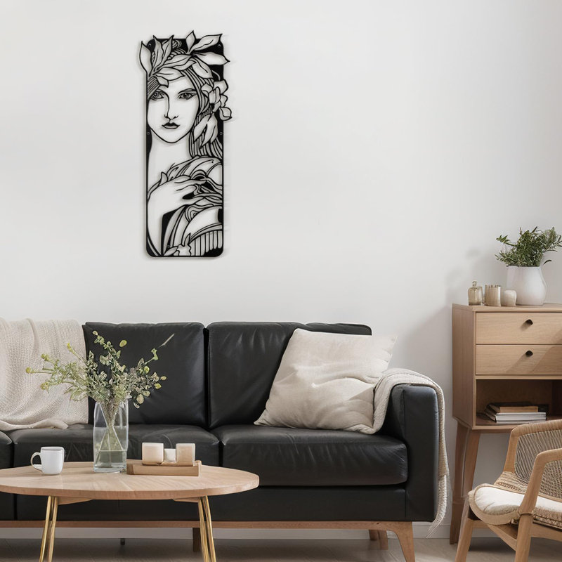 Femmes et fleur, décoration murale abstraite moderne, décoration murale suspendue, H 30 po x l 12,35 po x P 0,05 po, Noir