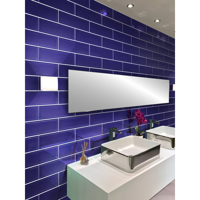 3" X 12" Glass Brick Look Subway Wall Tile, Blue