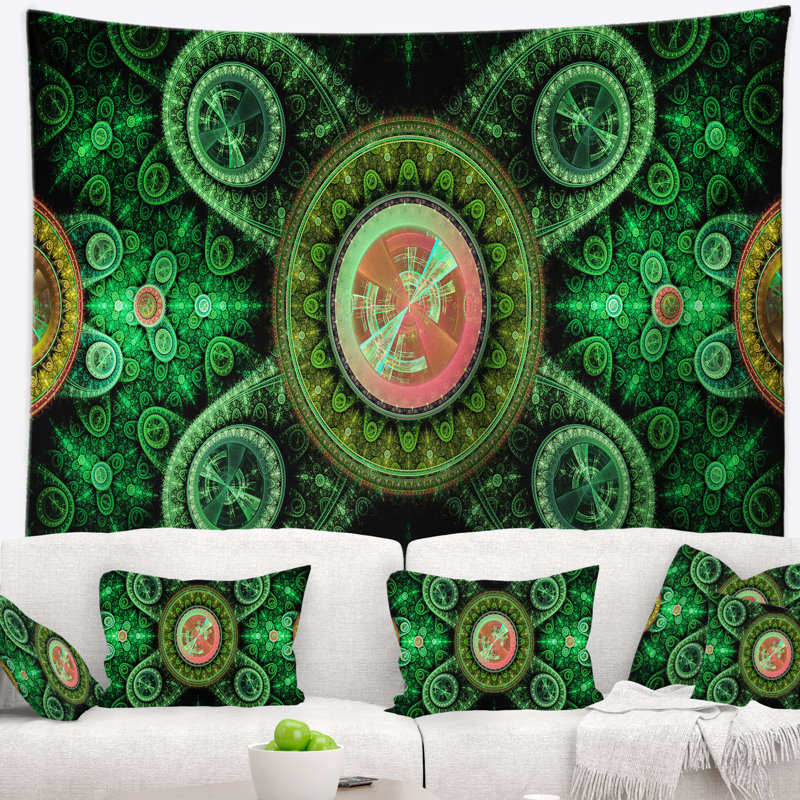 Tapisserie abstract green psychédélique relaxing art, H 78 po x l 92 po