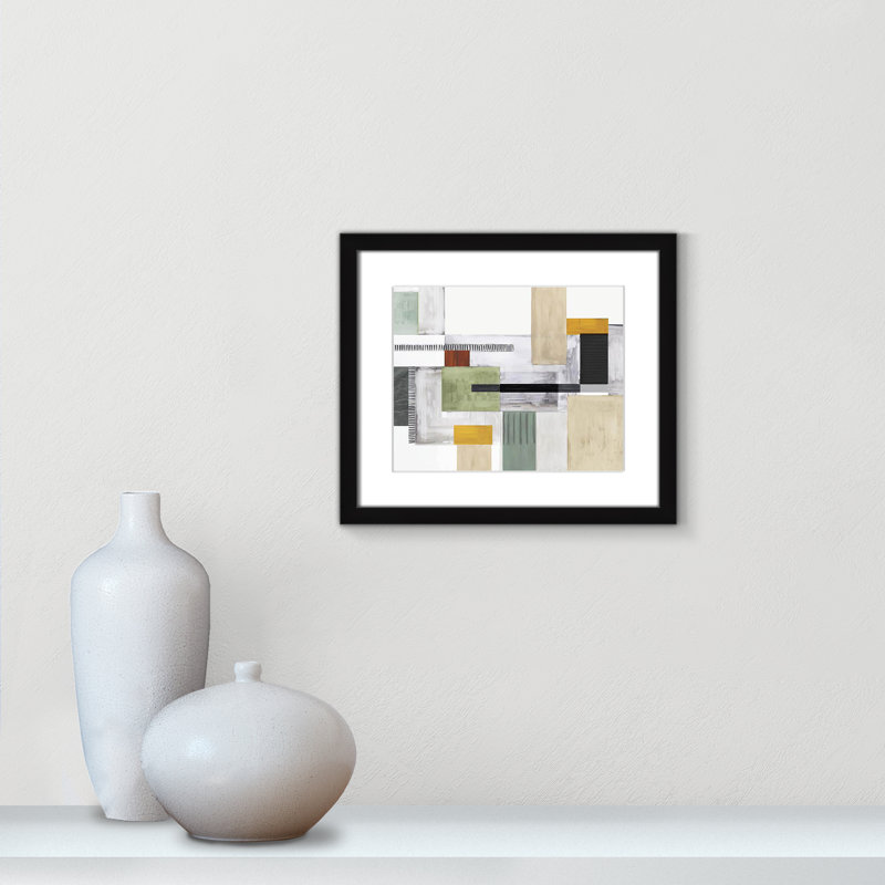 «Playful Blocks» par Tom Reeves, Blanc, H 13 po x l 15 po x P 1,25 po, Cadre noir encadré