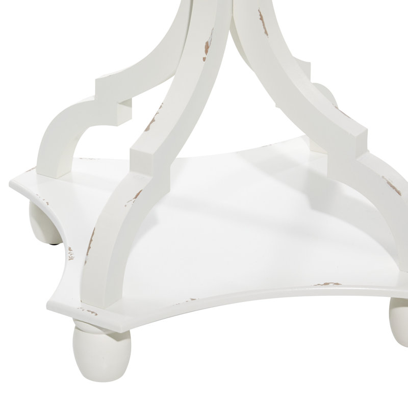 Millett Wooden Side End White Accent Table with Brown Wood Top