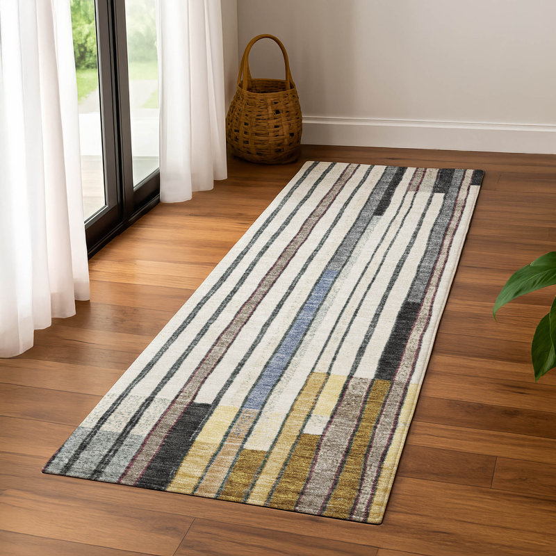 Premium Machine Washable Mayfield AMF2189 geometric Rug, 2'3" x 7'6" Runner, Black