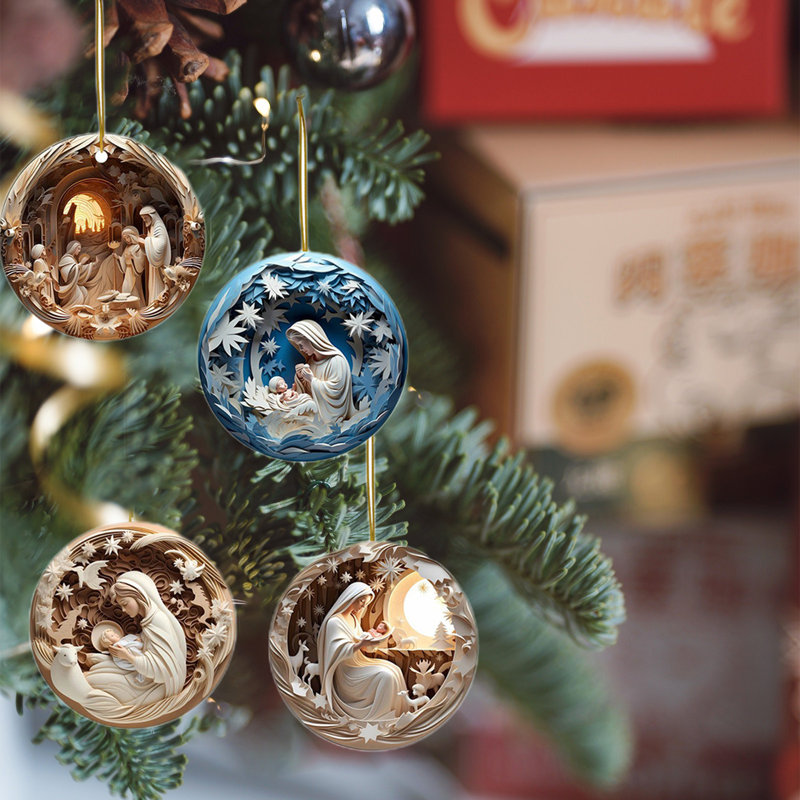 Ensemble de 4 décorations de crèche de Noël avec décorations de naissance suspendues