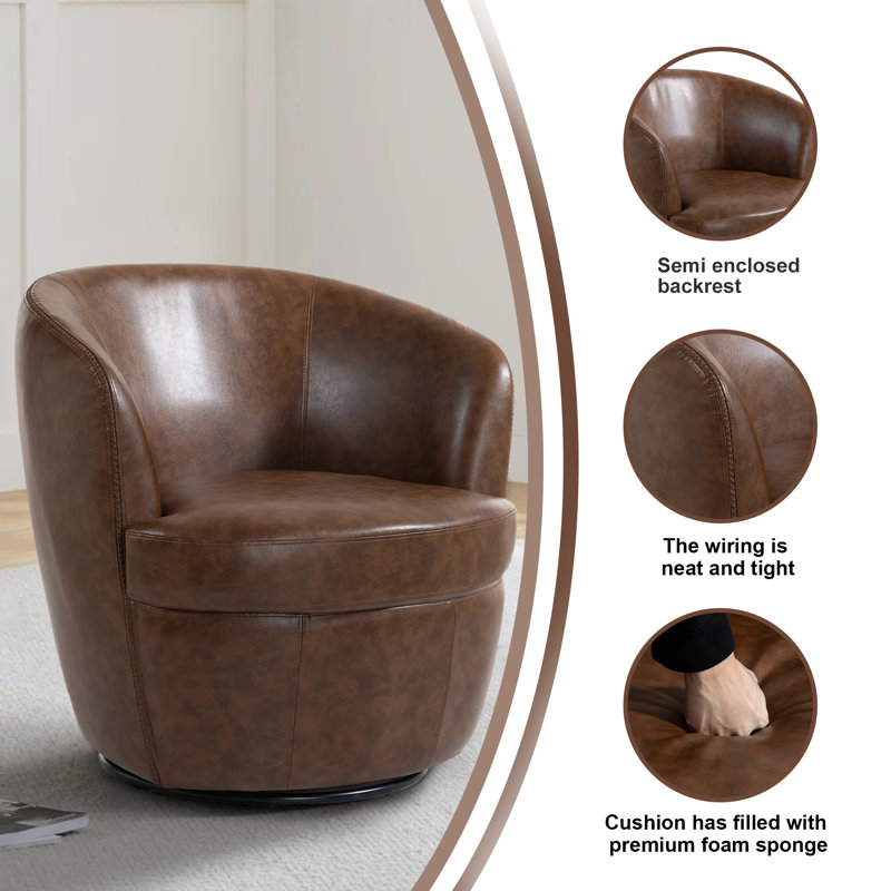 Ensemble de 2 chaises d'appoint en polyuréthane et coussins souples Aunna, Similicuir café