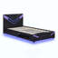 Structure de lit rembourrée avec lumières DEL, lit plateforme en cuir PU avec tablette de rangement, 2 tiroirs en acier-1096407931