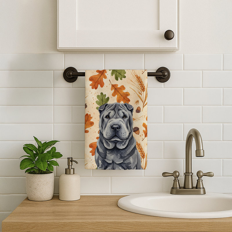 Black Shar Pei Heirloom Fall Kitchen Towel, Black Shar Pei