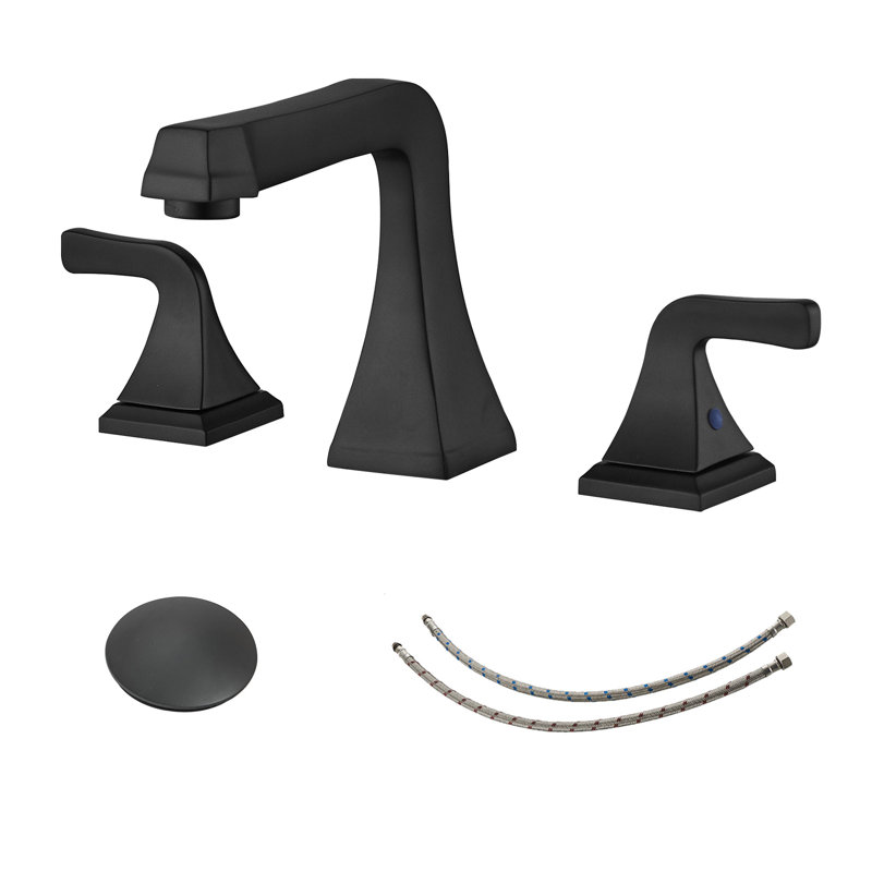 8 po Robinet de salle de bain à poignée double avec drain escamotable, Noir mat