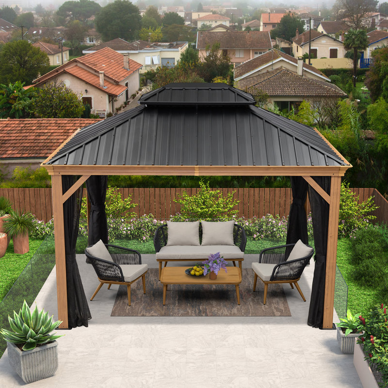 Pavillon de jardin en aluminium mauve avec filet, 10 pi x 12 pi