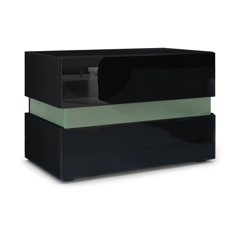 Mcclary 2 Drawer Bedside Table, Black Matte, No