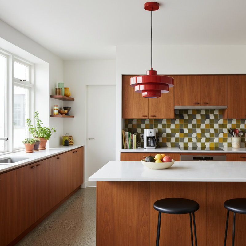 Luminaire suspendu Mid-Century moderne en métal à 3 couches - lustre ajustable rétro 13,7 po pour le salon, la cuisine ou le couloir