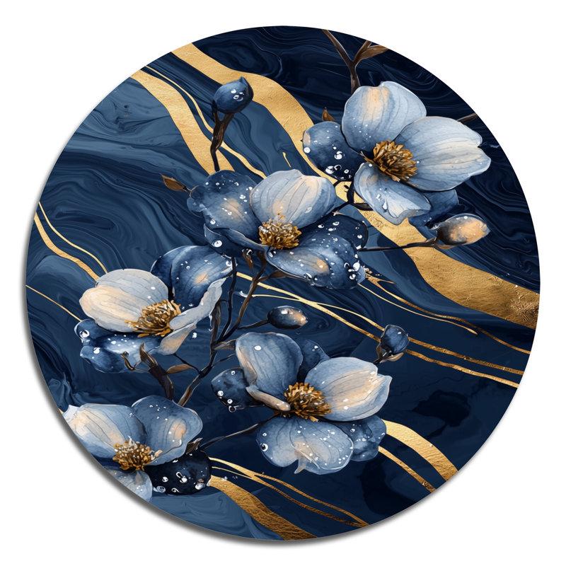 Or doré, cornouiller fantaisie II - cornouiller rond, art mural en métal, H 36 po x l 36 po