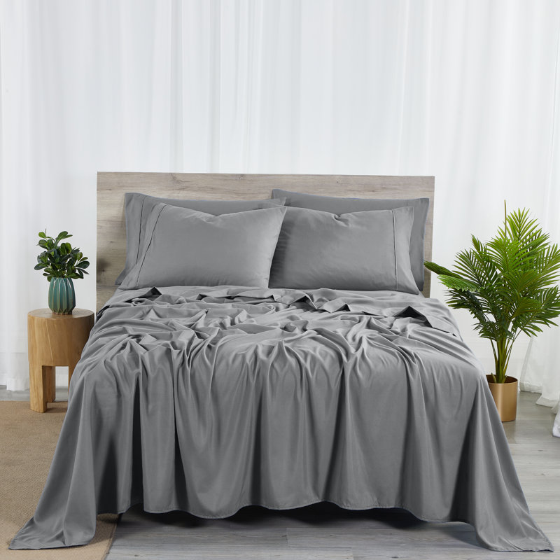 Bibb Home 2000 Count 6-Piece Rayon From Bamboo Sheet Set with Snug Grip, Blush, Twin Extra Long Sheet Set with 2 Pillowcase