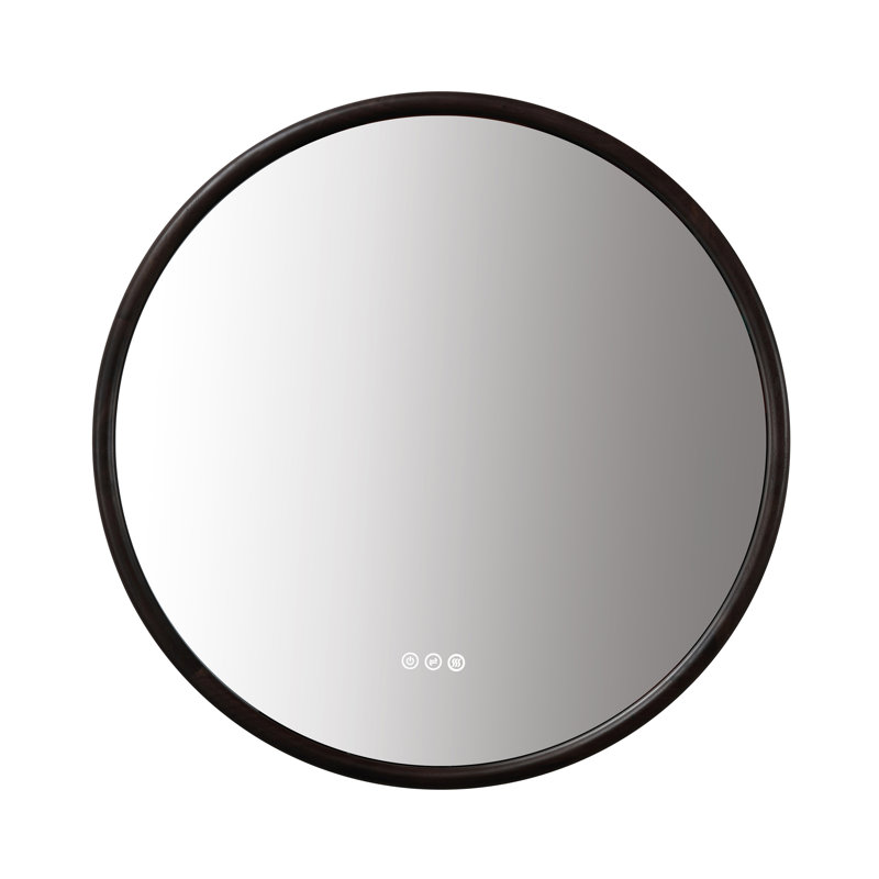 Miroir anti-buée en chêne naturel Veener, Rond, 35,43 po x 35,43 po, Noyer foncé