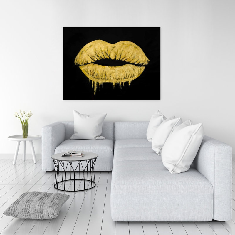 Golden Lips - Art sur toile minimaliste pour la maison | Style chic