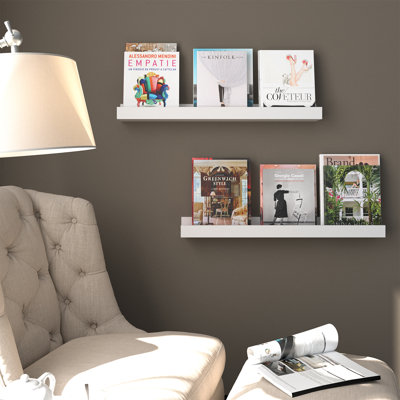 34" Floating Wall Bookshelf, Display Shelf For Collectibles, Book Display Shelf, Picture Shelf For Wall With Ledge, Living Room & Bedroom Decor, Boho, Home Organization, White, 2 Pcs