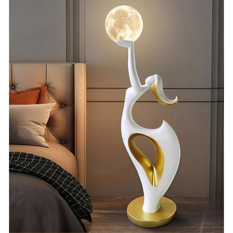 Sculpture créative en résine abstraite avec objets de décoration illuminés, Blanc