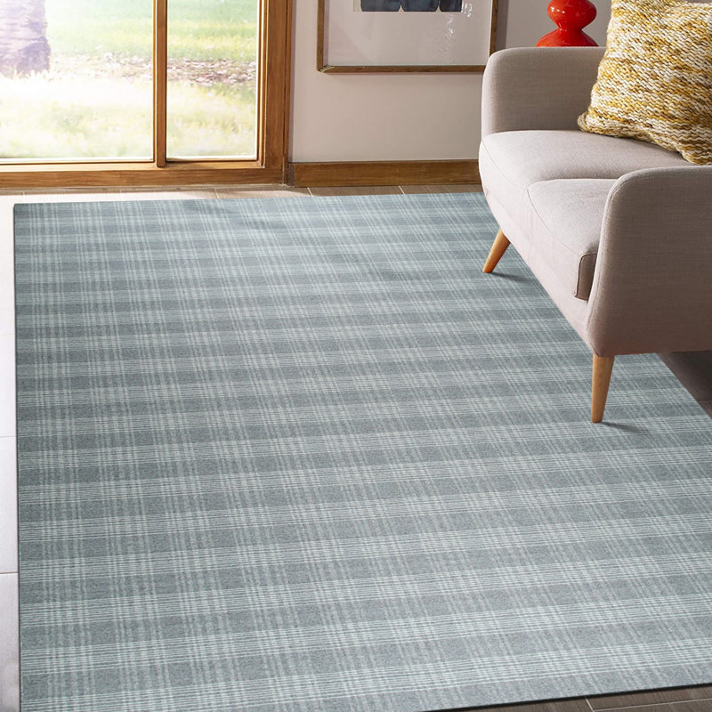 Gray Flat Weave Wool Subtle Plaid Geometric Modern Contemporary Carpet Rug, 9' x 12'