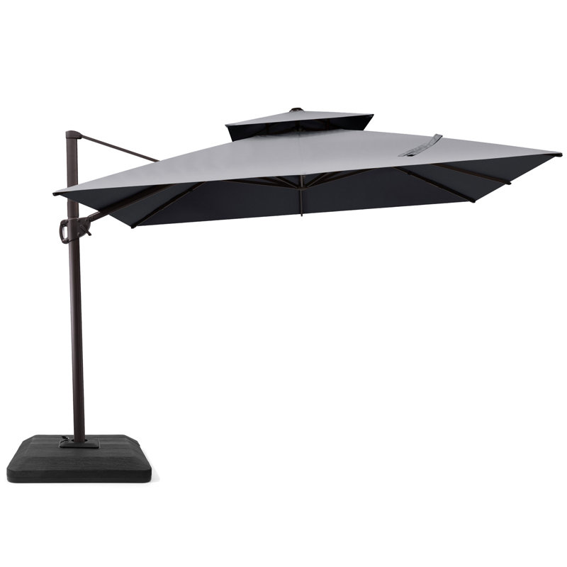 Parasol carré déporté de 3 m x 3 m, base avec contrepoids incluse, Dark Gray