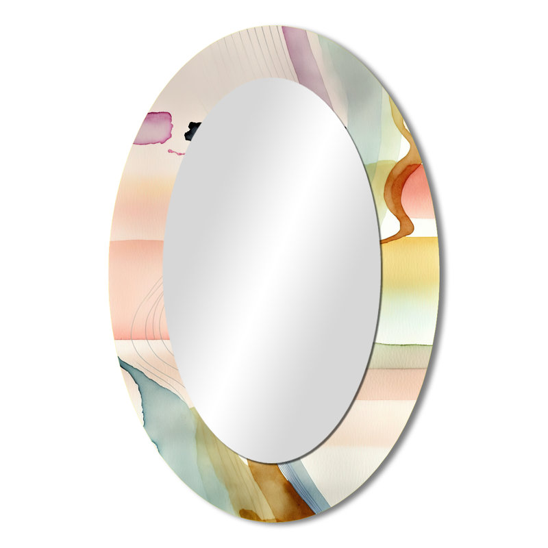 Multicolore Abstract Waves III - Miroir décoratif abstrait ovale sur métal, 36 po x 24 po