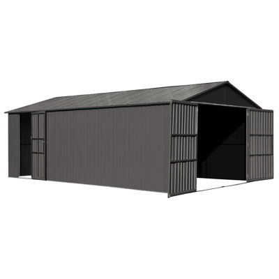 12X20ft Outdoor Metal Garage Shed, Extra Large Metal Carport With Lockable Double Hinged Doors, Heavy Duty Car Shelter For Car, Truck, Motorcycle And Lawn Equipment, Dark Grey