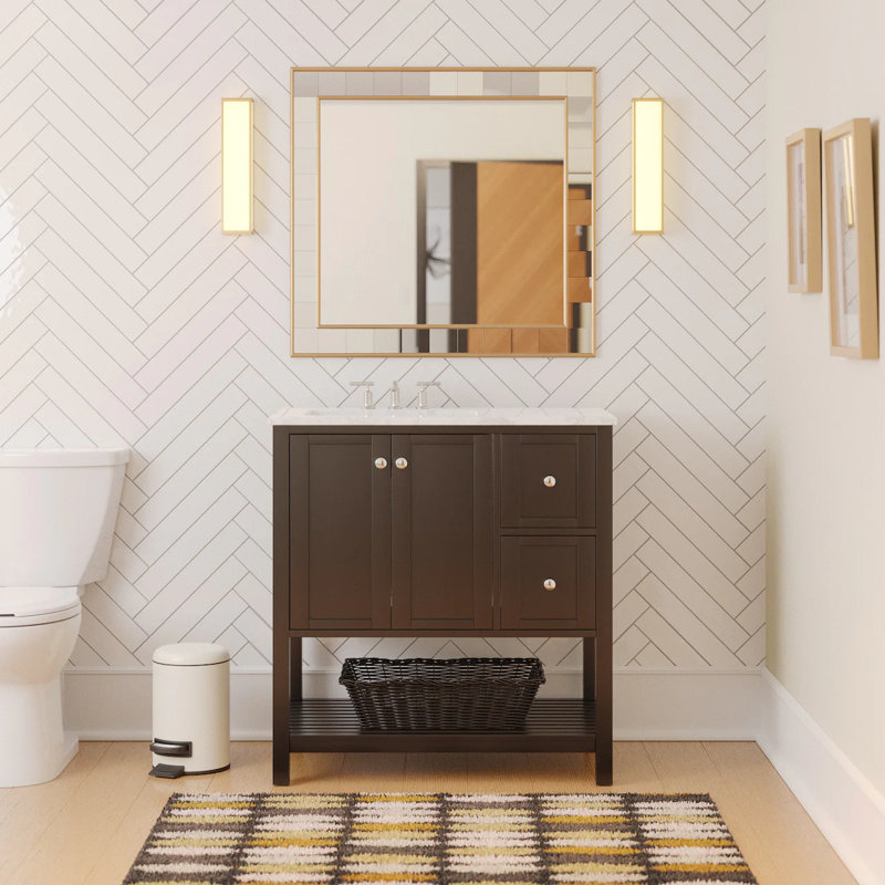 Ensemble de meuble-lavabo simple 36 po Binne, Chocolat, Carrara d'ingénierie