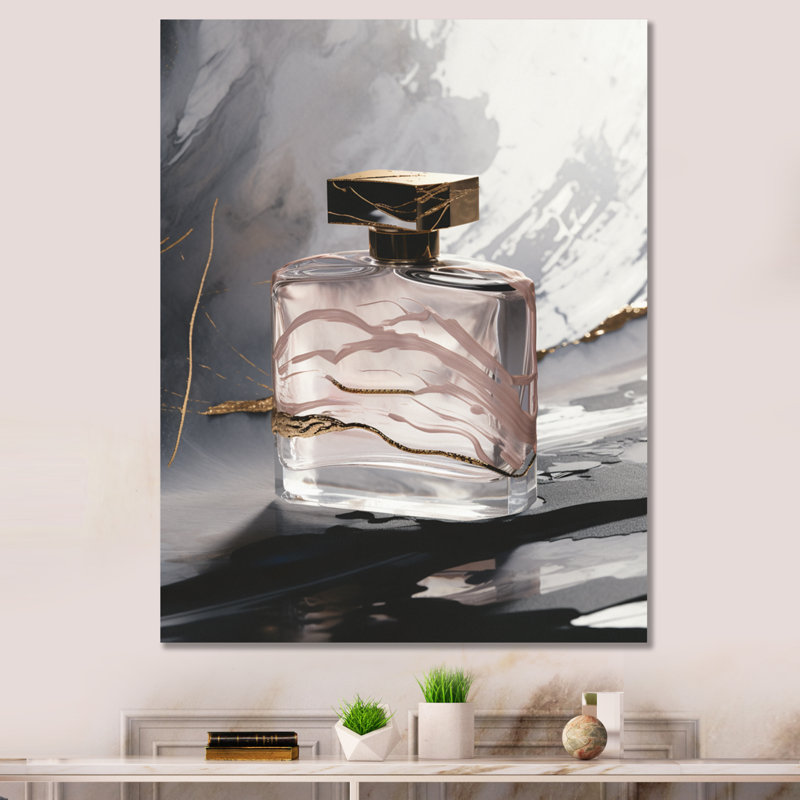Parfum doré Couture IV - Décoration murale mode parfum, H 20 po x l 12 po, Toile tendue